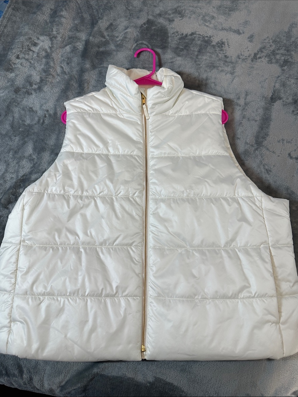NWTS womens J. Crew Off White Quilted Puffer Vest with Gold Zipper Sz 2X